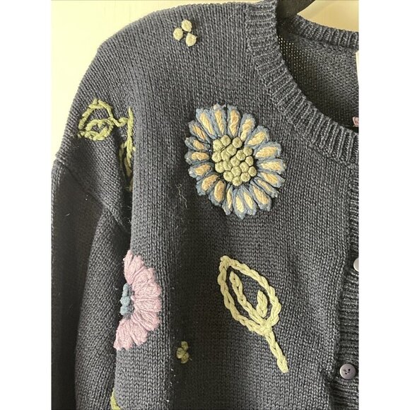 Paul Harris Design Womens Sweater S Embroidered  Blue Floral Grandmacore - Picture 3 of 10